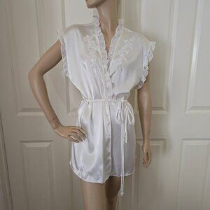 Linea Donatella Vintage Beaded Pearl Satin Lace Robe SZ XL